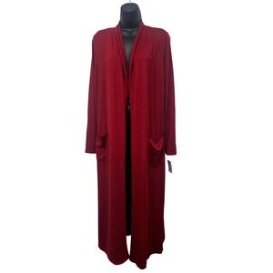 Kate & Mallory Long Duster Cardigan Red Open Front Pockets Size XS